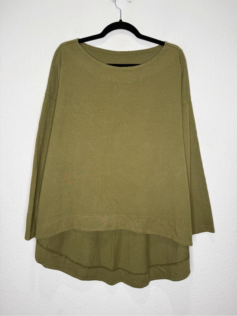 Bryn Walker Heavy Cotton Tunic Top Olive Green Oversized Lagenlook Layering